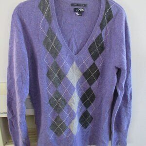 Apt 9 cashmere long sleeve v neck argyle sweater size L m